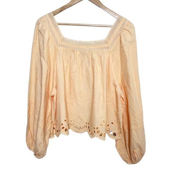 NWT Universal Thread Peach Eyelet Square Neck Long Sleeve Crop Blouse Women - Picture 8 of 16